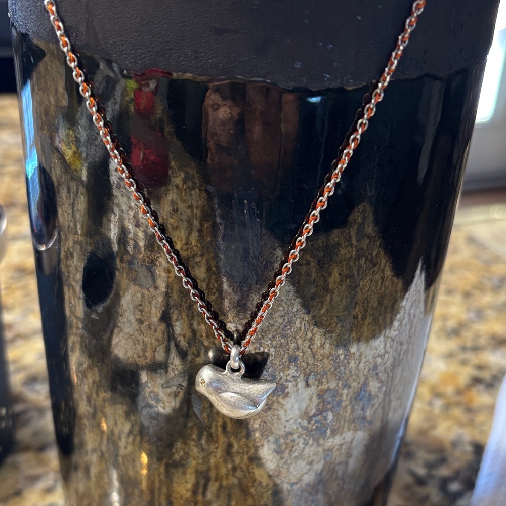 Fossil Silver Bird Pendant Necklace with Copper Chain